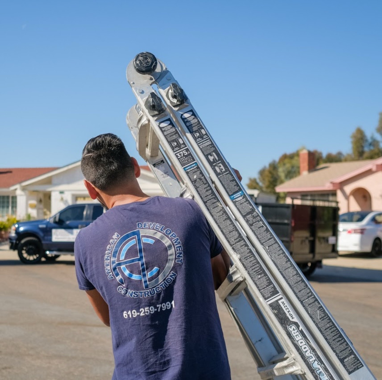On-site work showing carrying ladder